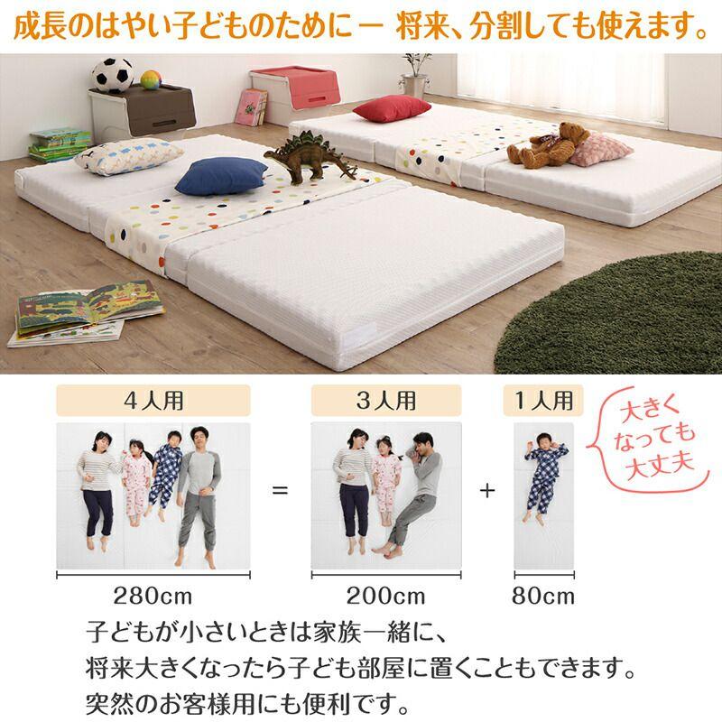 ベッドマットレス 幅200cm 大きいサイズ 3つ折り 厚さ6cm 【全面】