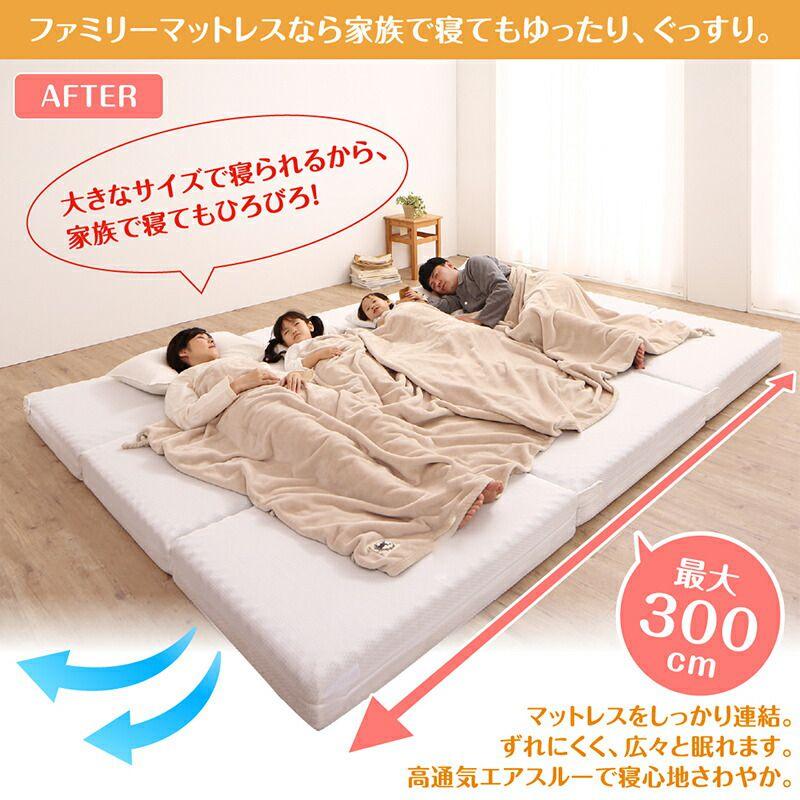 ベッドマットレス 幅200cm 大きいサイズ 3つ折り 厚さ6cm 【全面】