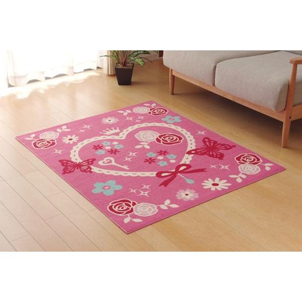 デスクカーペット 子供用 133×170cm エハート柄の画像