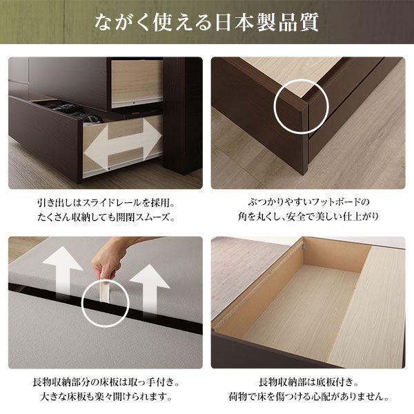 (タイムセール中) セミシングルベッド 通常丈セミシングル 3ゾーンポケットコイルマットレス付き 日本製 引き出し収納 組立設置付き