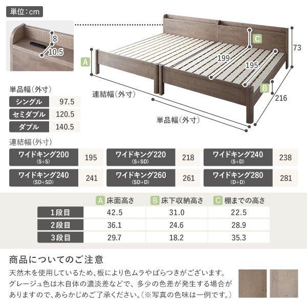 (タイムセール中) ワイドキングサイズベッド ワイドキング260(SD+D) ベッドフレームのみ 耐荷重650kg 高さ調節 連結_17