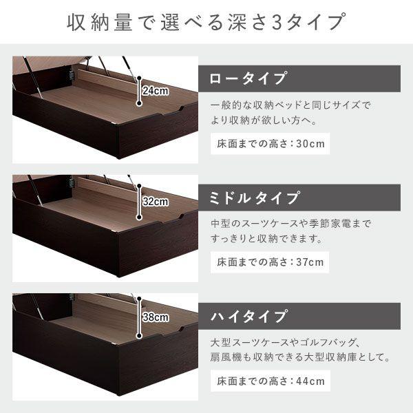 跳ね上げ収納ベッド ショート丈シングル マットレス付き 3ゾーンポケットコイル 横開き/ミドルタイプ深さ37cm 照明付き お客様組立_8
