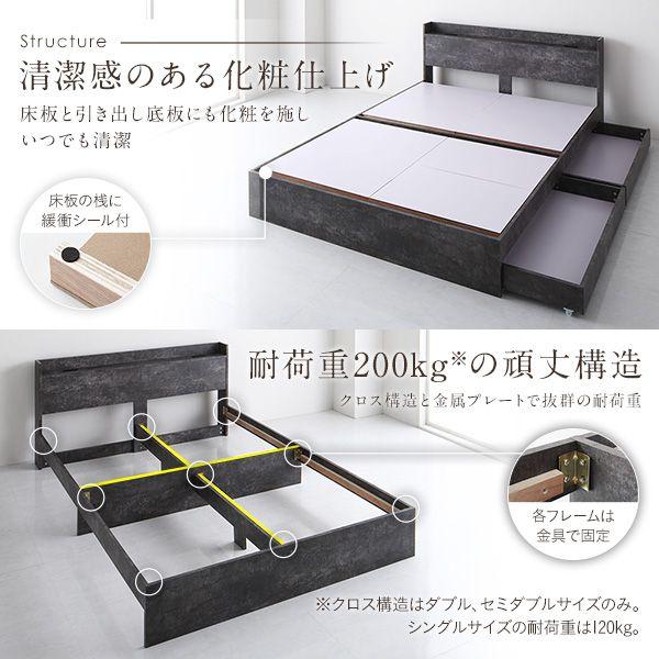 (タイムセール中) ダブルベッド マットレス付き 国産ポケットコイル 収納付き_7