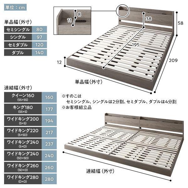 連結ベッド 2台セット WK220(シングル+セミダブル) マットレス付き 2層