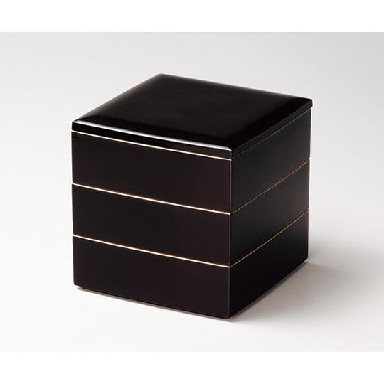 差し上げ物 山中塗 北市塗師細工店 溜渕金5.0胴張三段重(黒) 作物品 お差し上げ物 貨物輸送別 キッチン、日用品、文具-重箱