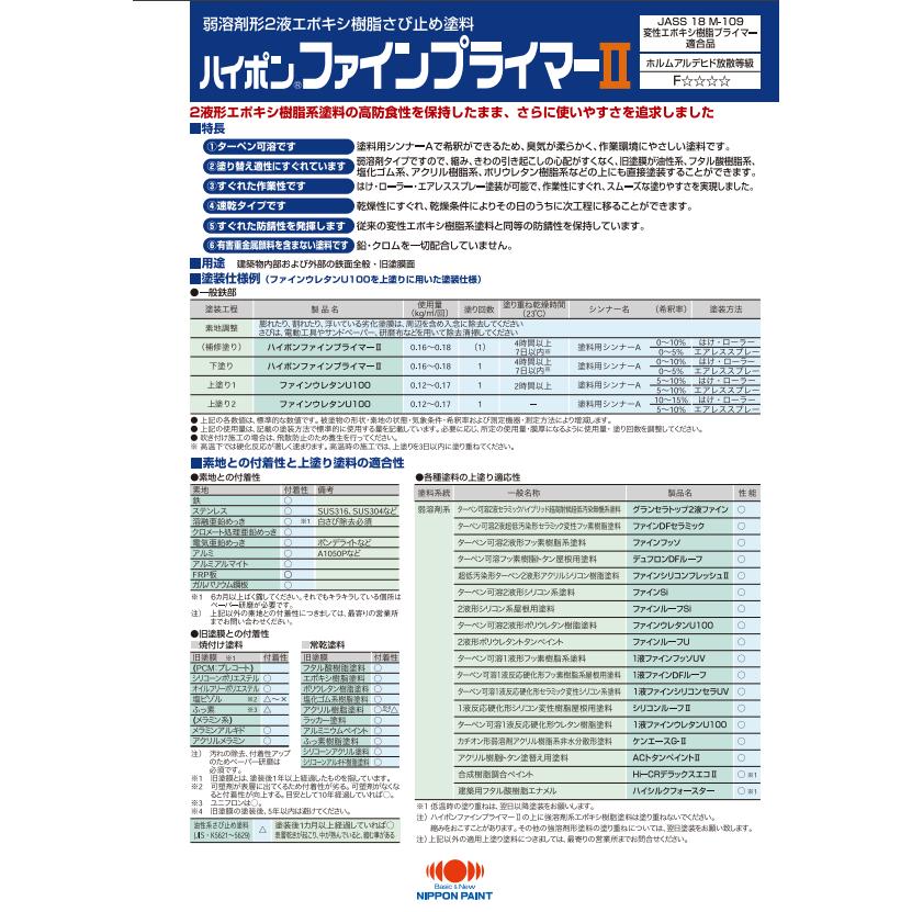 日本ペイント ハイポンファインプライマーII 黒さび色 16kgセット 