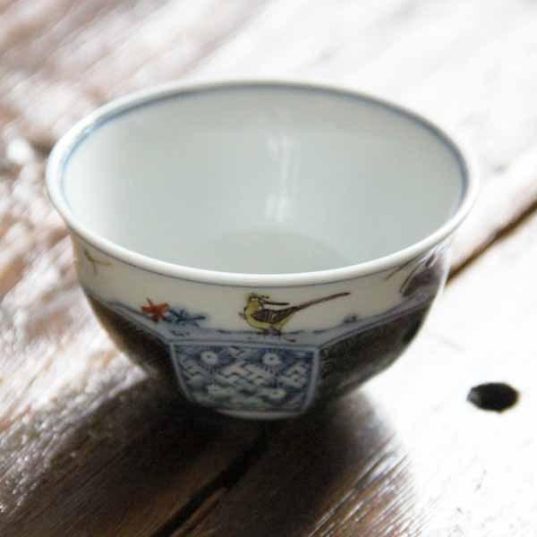 九谷焼 山本長左【宮内庁御用達】九谷焼ぐい呑み 色絵祥瑞手花鳥