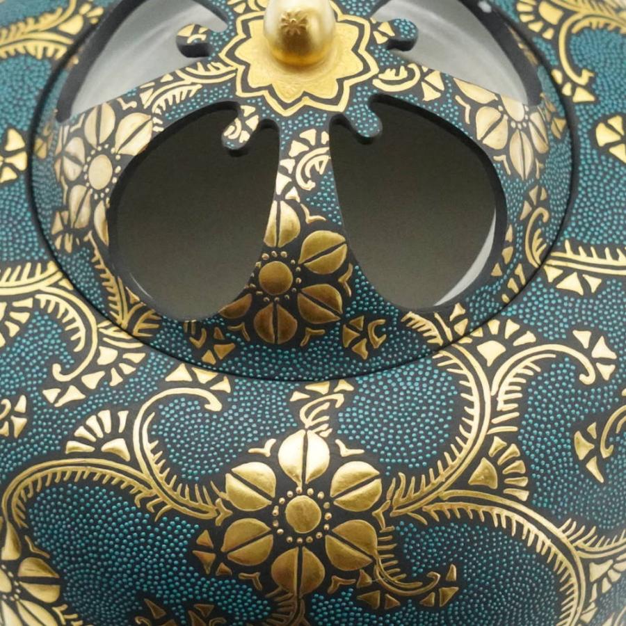 九谷焼 仲田錦玉（二代目）九谷焼香炉 渦打青粒鉄仙二重唐草 : 北山堂