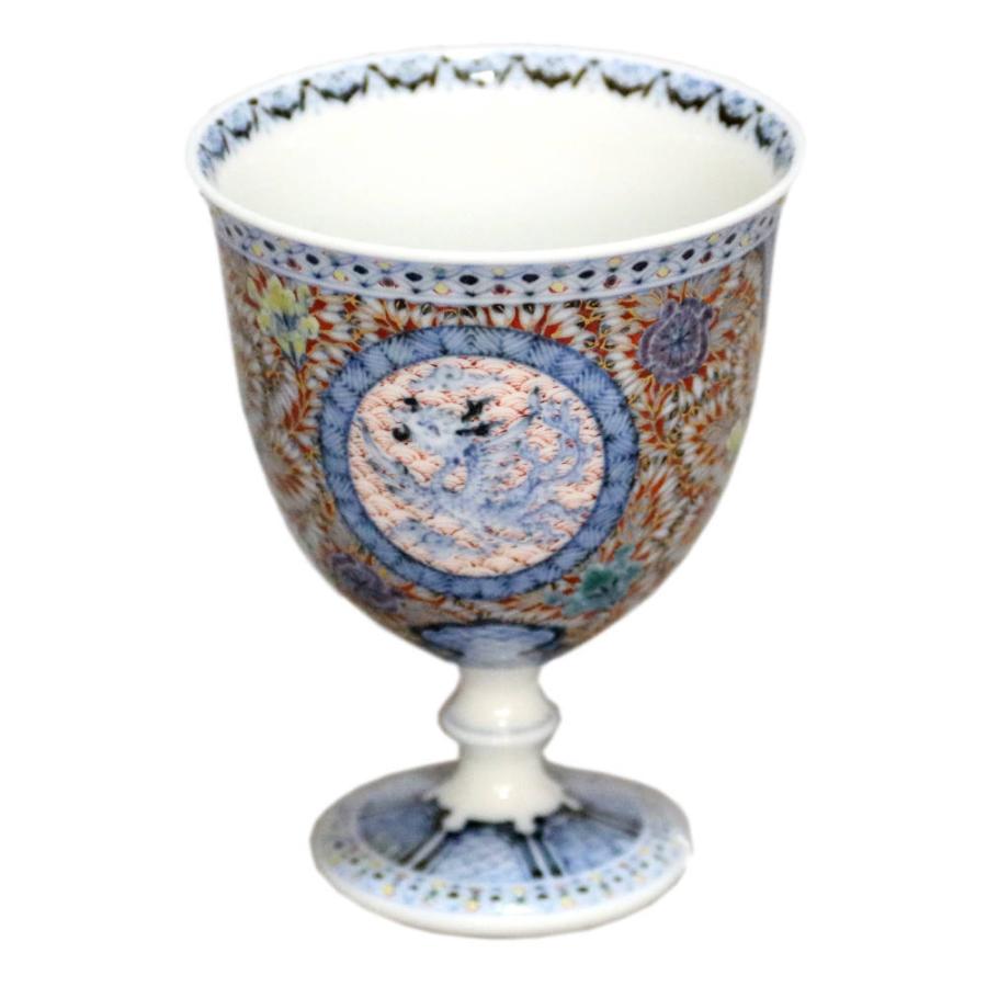 三浦晃禎 九谷焼馬上杯 青華紅彩鳳凰文 苧野憲夫 九谷焼平