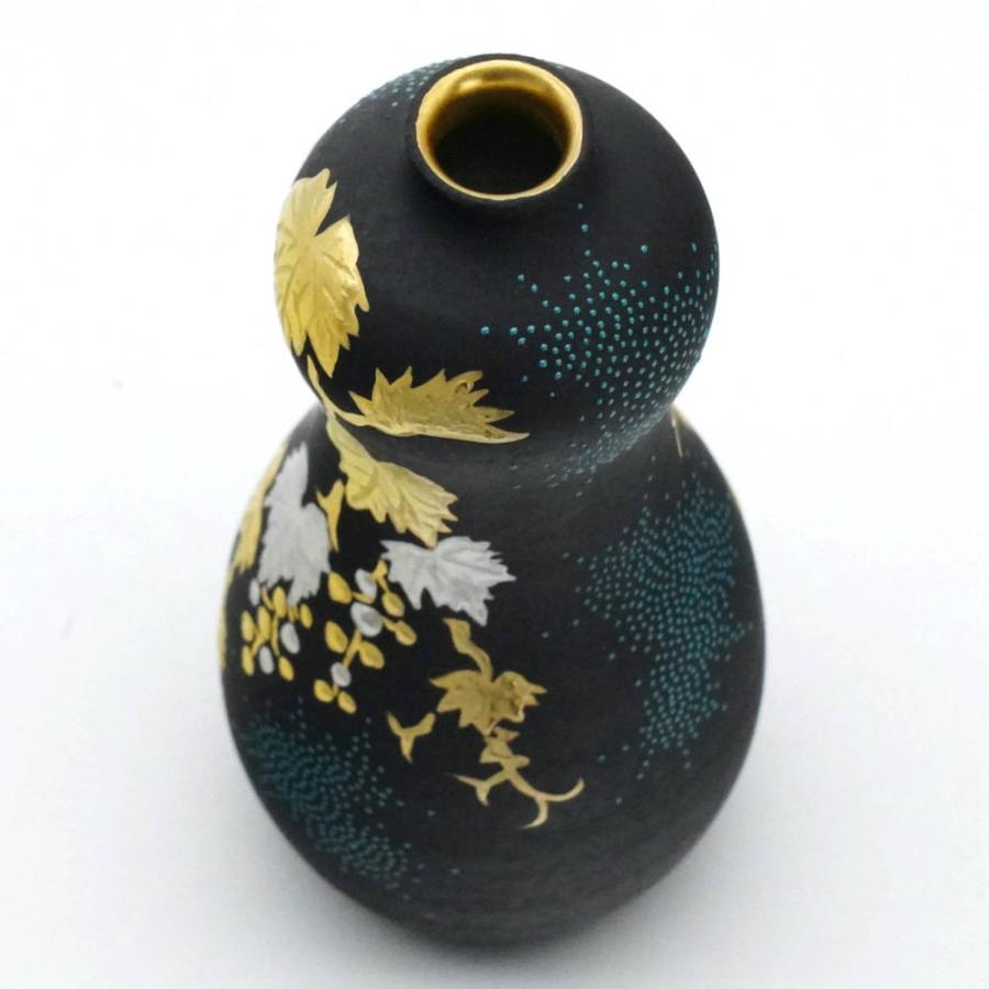 仲田錦玉 九谷焼3号瓢型花入 白金盛（プラチナ盛）葡萄 青粒B : 北山堂  