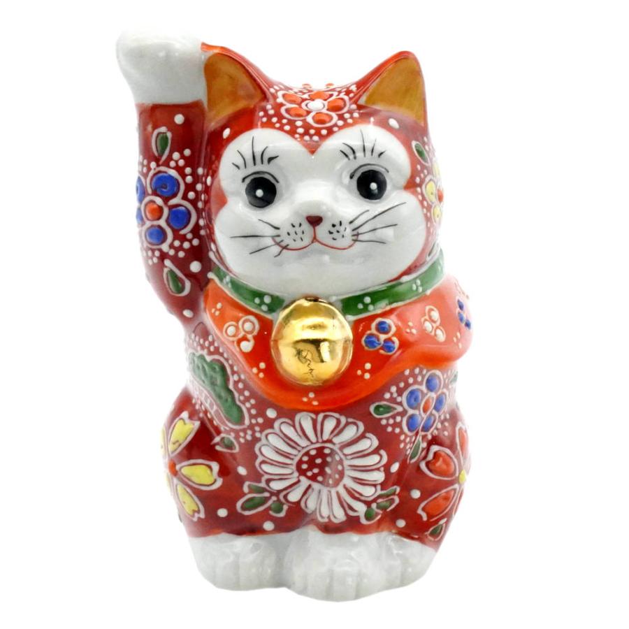 九谷焼　4号福々招き猫　桜盛　赤 九谷焼 4号福々招き猫 桜盛 赤 【公式通販】