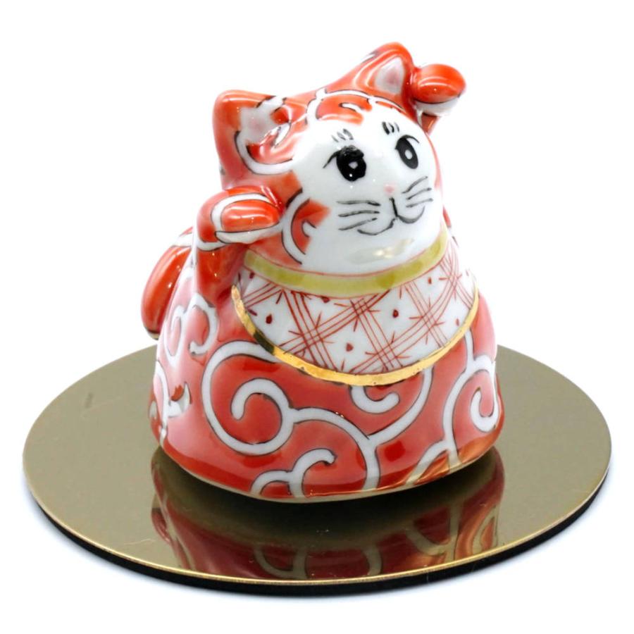招き猫　九谷焼　置物　2作品セット 九谷焼 佐藤剛志 九谷焼招き猫 2号両手上げ 赤唐草 10012974 : 北山堂