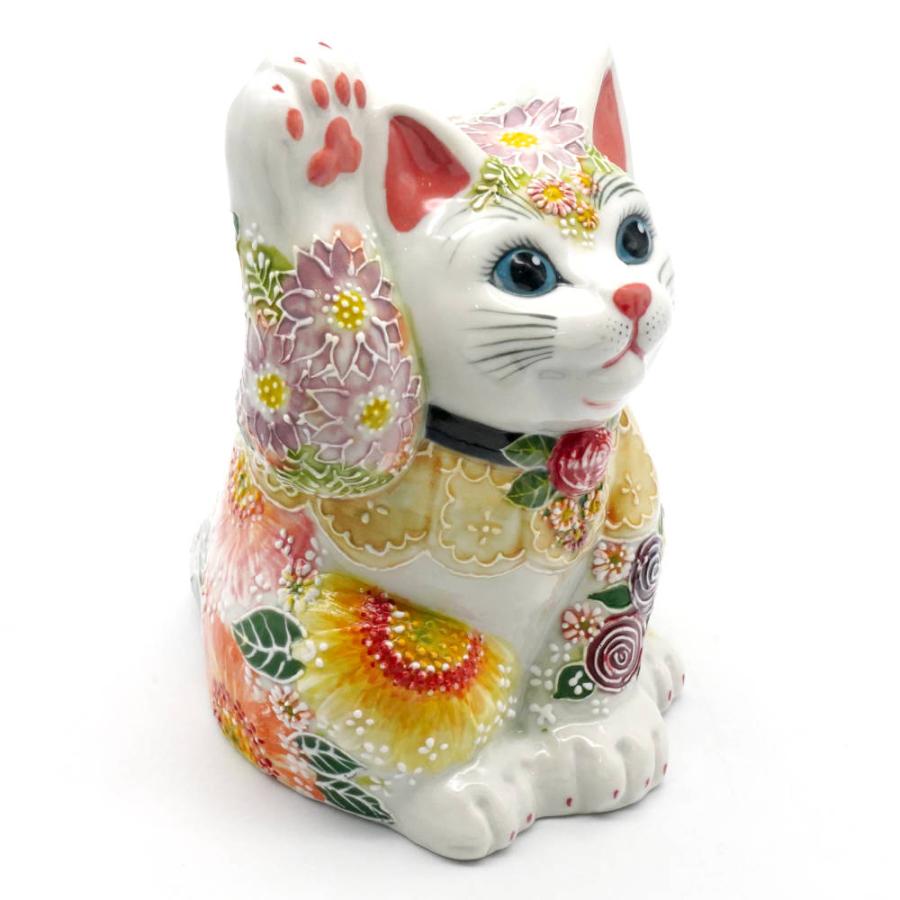 九谷焼招き猫 九谷焼 下野邦子 九谷焼招き猫（右手金運招き猫）5.7号下絵イッチン華
