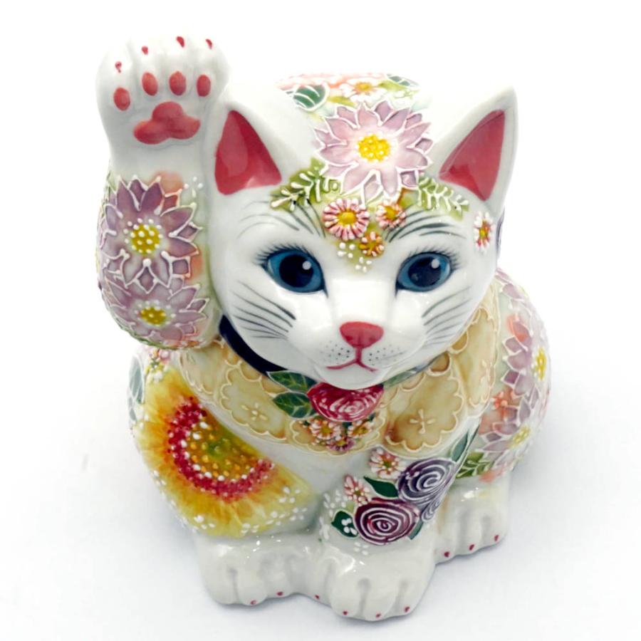 九谷焼 下野邦子 九谷焼招き猫（右手金運招き猫）5.7号下絵イッチン華