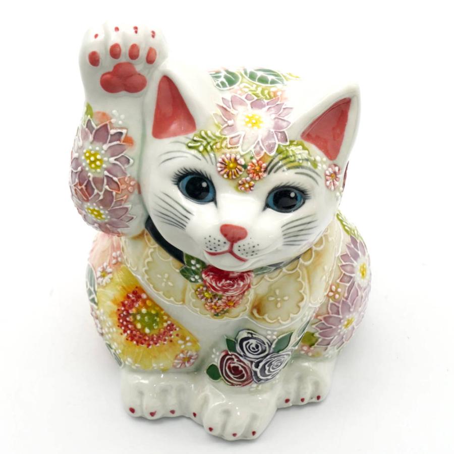 九谷焼 下野邦子 九谷焼招き猫（右手金運招き猫）5.7号下絵イッチン華