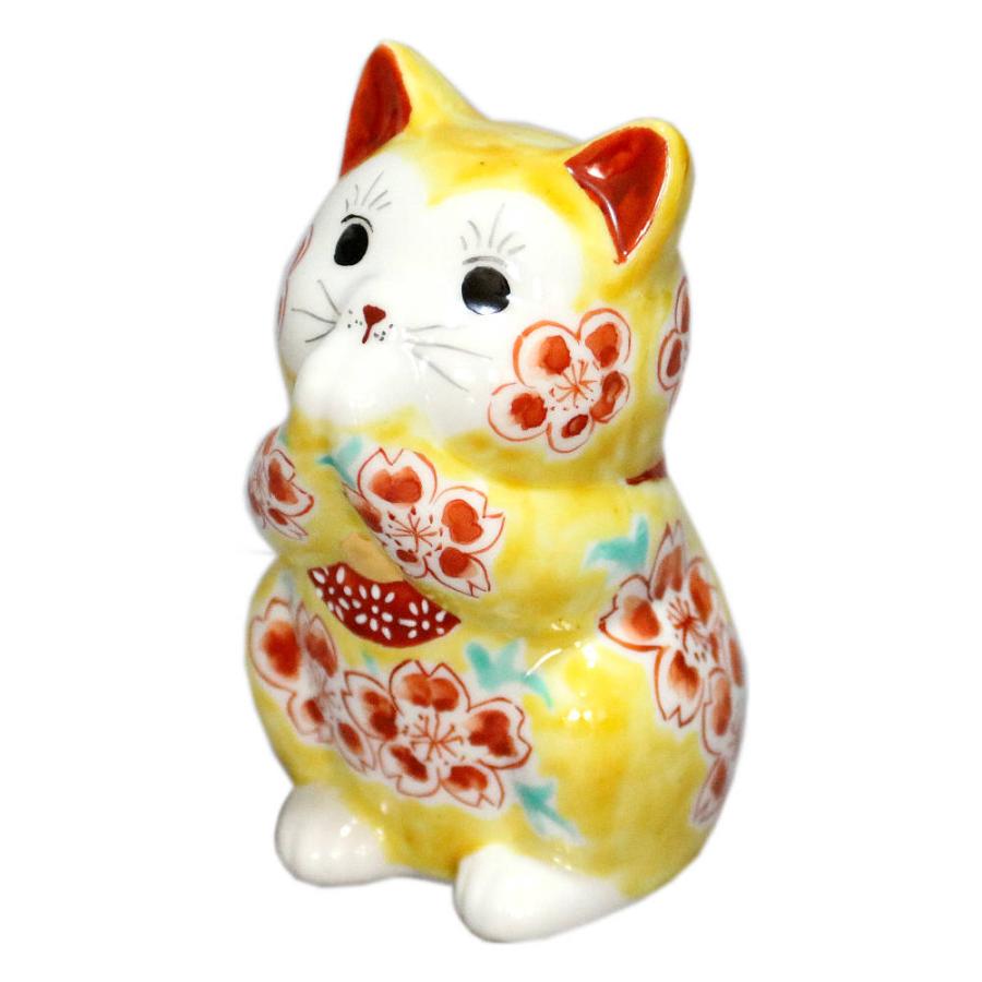 【九谷焼】お祈り猫 招き猫 黒地桜 縁起物 置物 九谷焼】お祈り猫 招き猫 黒地桜 縁起物 置物 九谷焼】3.8号