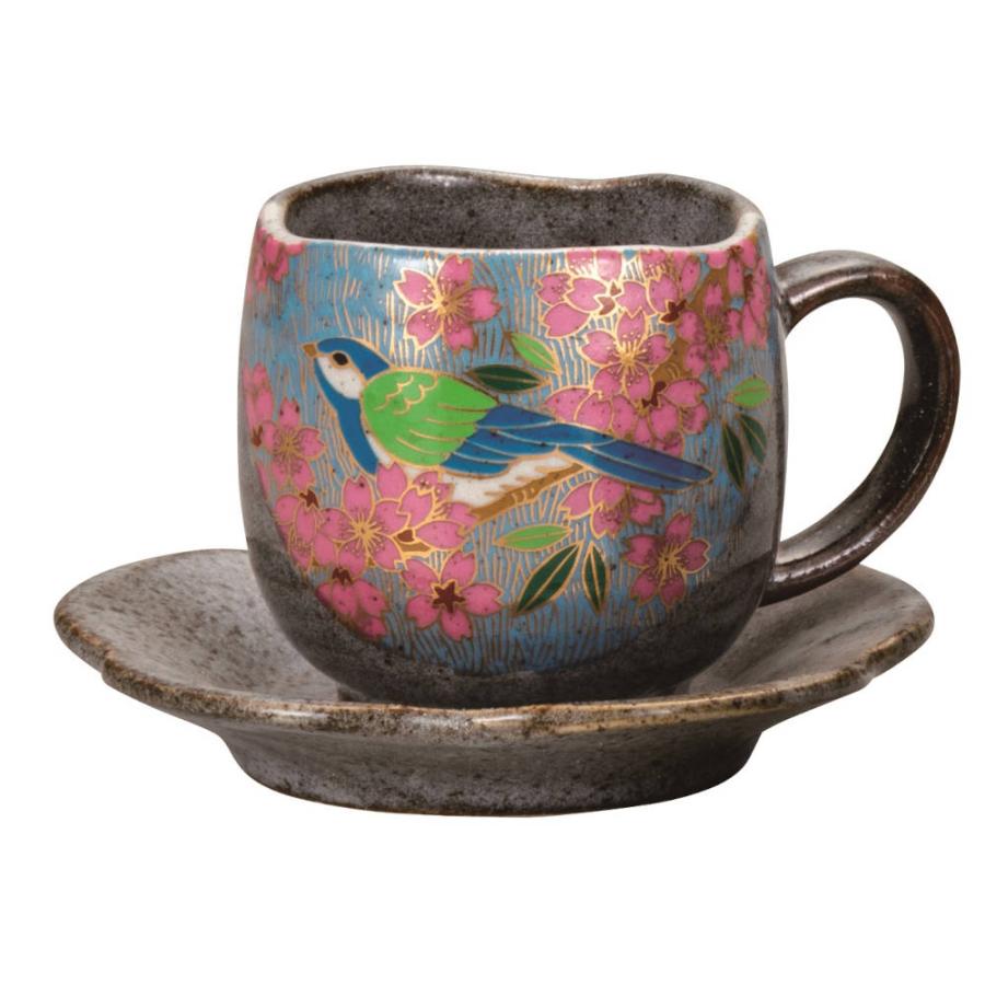 九谷焼　コーヒーカップ 九谷焼 ペアコーヒーカップ（カップ＆ソーサー）金桜花鳥K9-1100