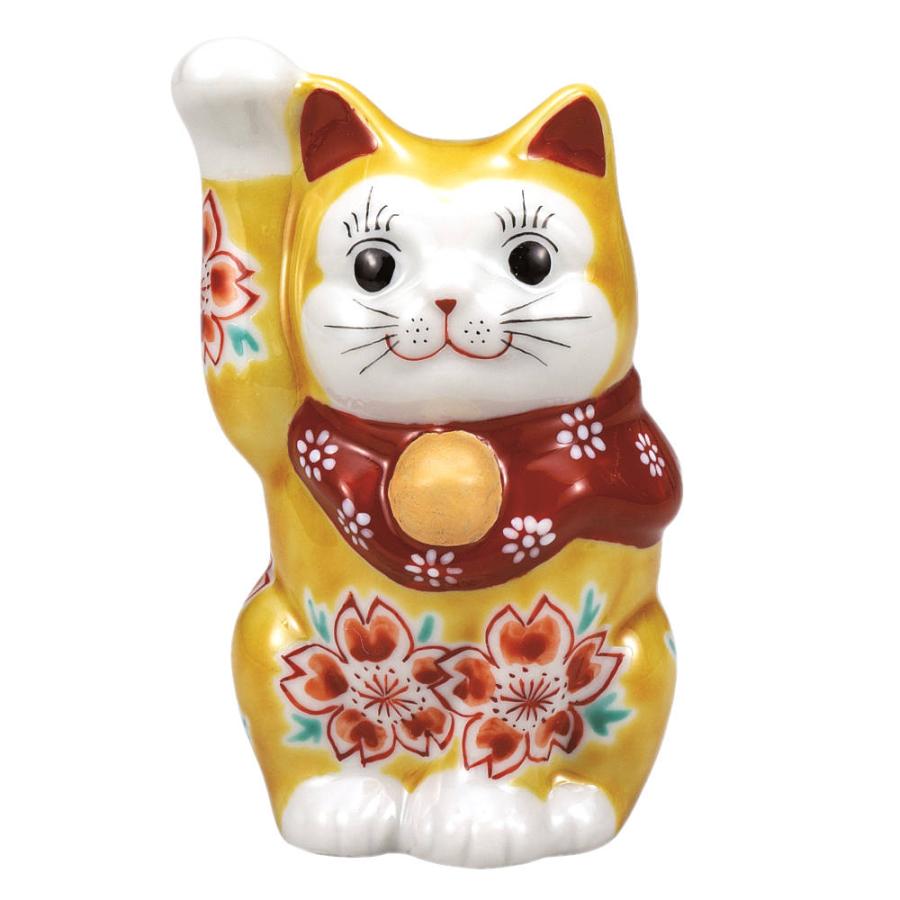 九谷焼　招き猫　４号　ブラック＆イエロー　釉桜２点セット　新品　箱付き　美品 九谷焼 4号招き猫（右手金運招き猫）イエロー釉桜K9-1580 : 北山堂