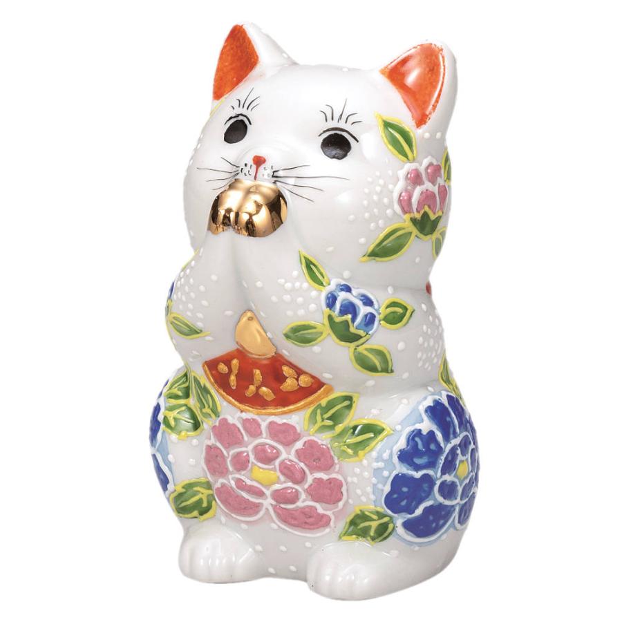 九谷焼 3.8号お祈り猫（招き猫）白盛牡丹K9-1606 : 北山堂 - 通販