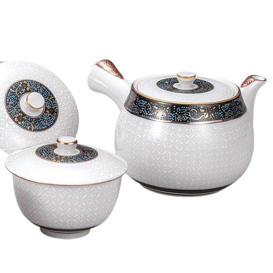 九谷焼 蓋付茶器（急須＆湯呑み5個セット）白七宝 K9-844 : 北山堂