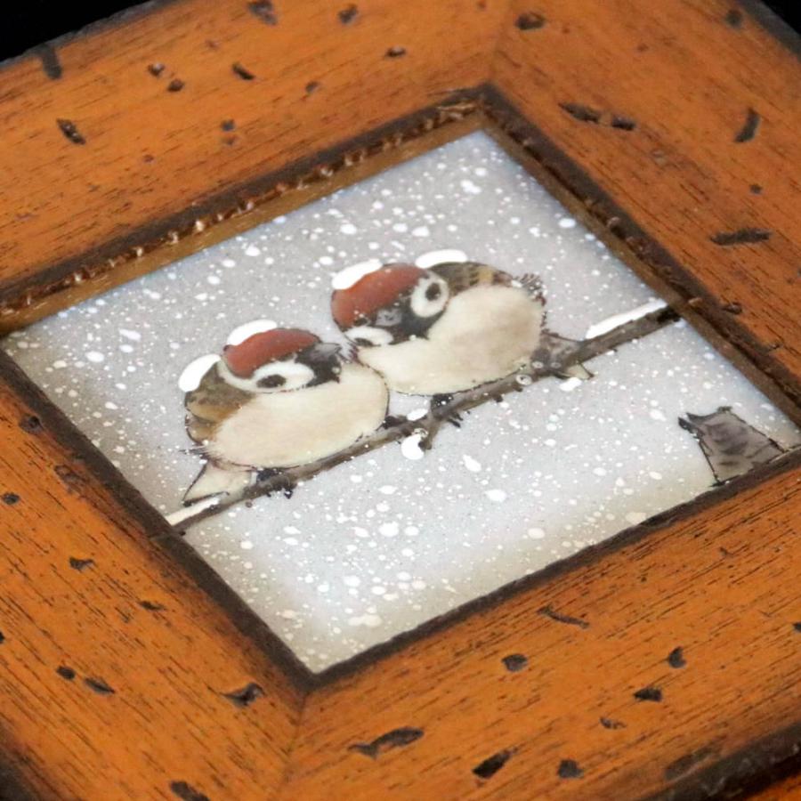 九谷焼 中村陶志人 九谷焼陶額 古木調額（角小）雪雀図（横）T-136