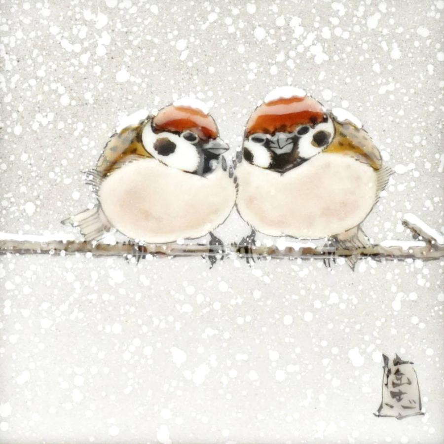 九谷焼 中村陶志人 九谷焼陶額 DB額（角小）雪二雀図T-505 : 北山堂