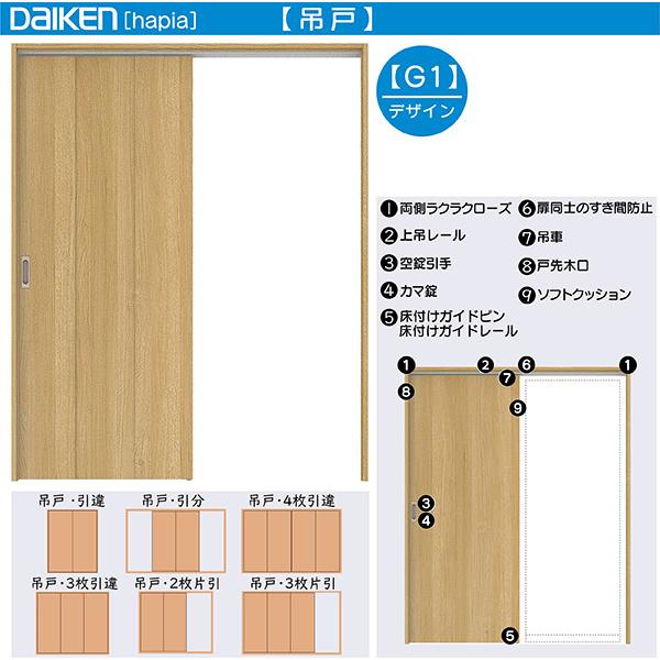 DAIKEN室内ドア　hapia(ハピア)リビングドア　吊戸　幅:2432mm　高さ:2033mm　3枚引違い戸　価格帯148148円〜：G1デザイン