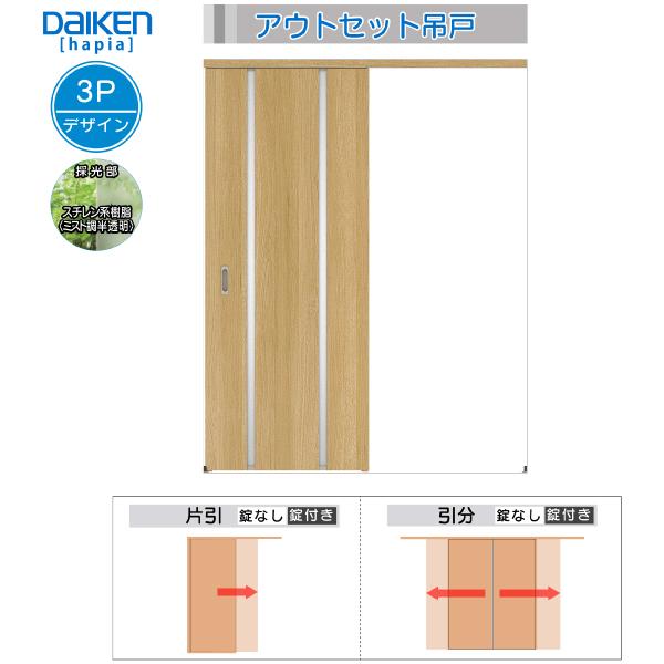 DAIKEN室内ドア hapia(ハピア)アウトセットドア 片引き吊戸 価格帯89804円〜：3Pデザイン　幅1645mm