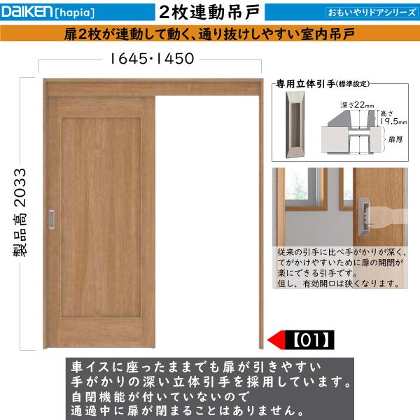DAIKEN室内ドア hapia(ハピア)機能ドア 2枚連動吊戸 01デザイン：高さ:2033mm