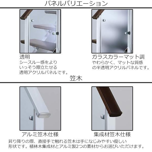 YKKAPアルミインテリア　オープンリビング階段　桁タイプ[直線階段]　上り切り　８段[幅1351〜1470mm×高1544〜1680mm]　両側手すり　ドットポイント：