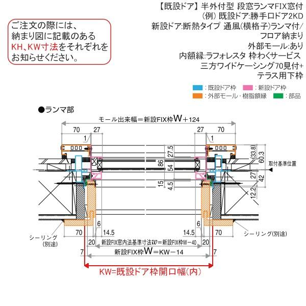 YKKAP リフォーム勝手口 ドアリモ 断熱タイプ 通風 ランマ付き：[既設枠開口幅578〜888mm×既設枠開口高1526〜2276mm] - 5