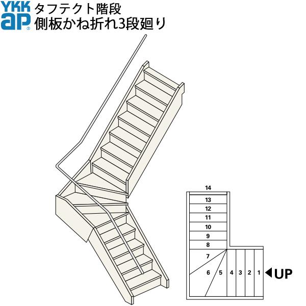 YKKAP階段　箱型かね折れ階段　側板かね折れ3段廻り：W09サイズ