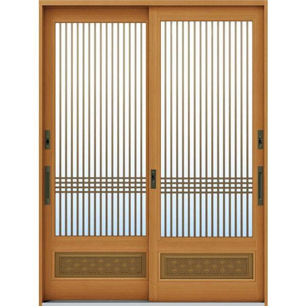 断熱玄関引戸 れん樹[伝統和風] 6尺2枚建[ランマ通し] A04[木目柄]：複層ガラス[幅1640mm×高2230mm]　ykk　YKK玄関引き戸　れんじゅ　玄関戸 【鍵穴】