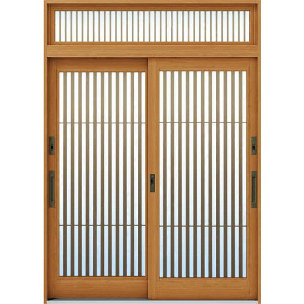 断熱玄関引戸 れん樹[伝統和風] 6尺2枚建[ランマ付] 【確認】 A02[木目柄]：複層ガラス[幅1800mm×高2330mm]　ykk　YKK玄関引き戸　れんじゅ　玄関戸　
