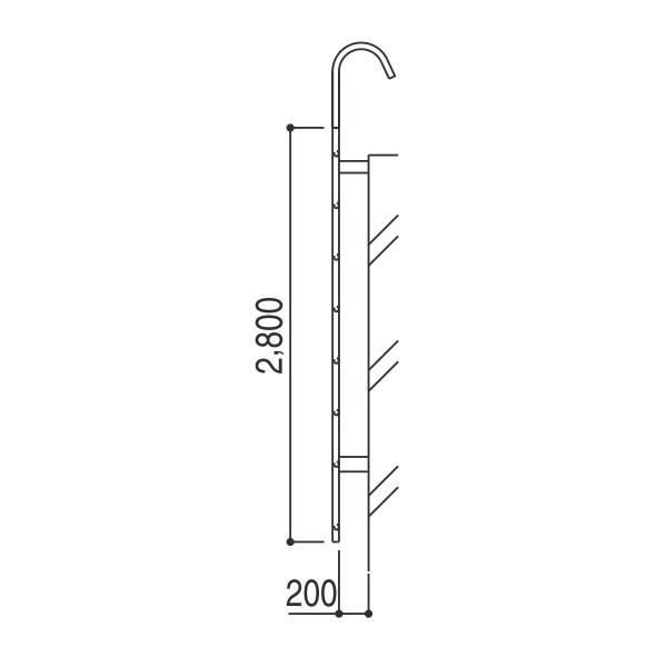 YKKAPウォールエクステリア アルミはしごエクスタラップII セット品：単体タイプ[幅430mm×高3375mm]　出幅：200mm　YKK　壁付けはしご　梯子　ハシゴの画像