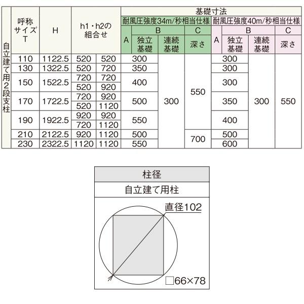 多段支柱(自由柱用) ルシアスH05型、F01〜04型、シンプレオ用 自立建て用：3段支柱 34m／秒相当仕様 控え柱なし[高2245mm]の画像