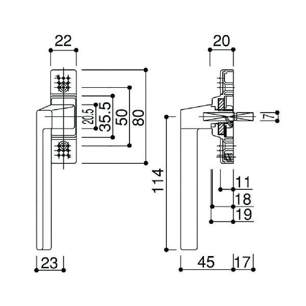 グレモン内ハンドル(HH-2K-14663)　操作レバー　開閉レバー　すべり出し窓　たて滑り出し窓　開き窓　ドア　ハンドル　プラマード_1