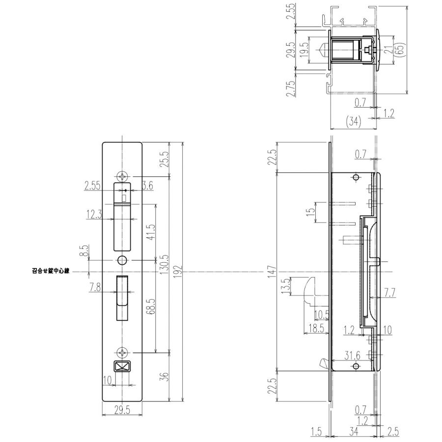 YKK　AP　召合せ　勝手口引き戸　玄関引き戸　鍵　引戸錠　内部サムターン(HH-3K-11457)　店舗引き戸　内締り錠　召合せ錠　召し合わせ錠