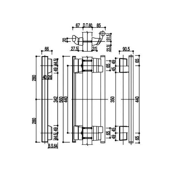 プッシュプル 両開き用固定ハンドル(HH-3K-17169) 両開きドア ハンドル 固定型ハンドル 玄関ドア 店舗ドア YKK両開きドアの画像