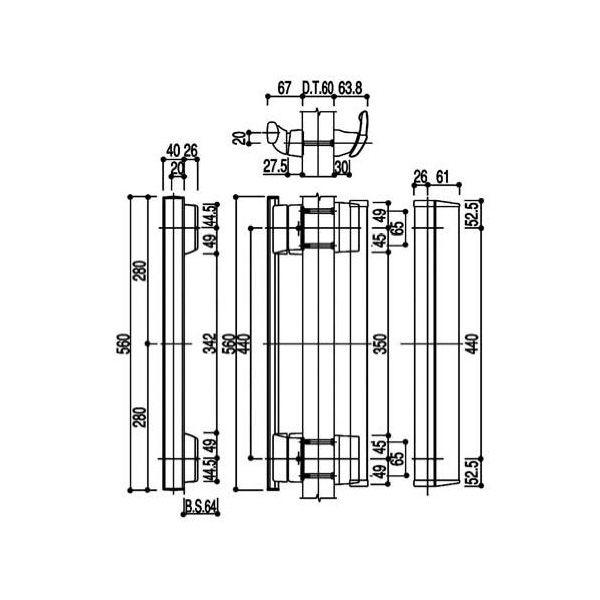 プッシュプル 両開き用固定ハンドル(HH-3K-17170) 両開きドア ハンドル 固定型ハンドル 玄関ドア 店舗ドア YKK両開きドアの画像