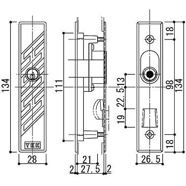 召合せ 内外締り錠 外部シリンダー(HH-J-0435) 召合せ錠 召し合わせ錠