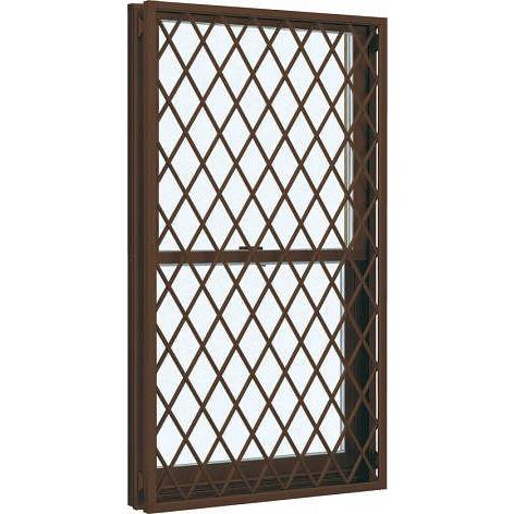 YKKAP窓サッシ 装飾窓 フレミングJ[Low-E複層防犯ガラス] 面格子付片上げ下げ窓 ラチス格子[Low-E透明3mm+合わせ型7mm]：[幅405mm×高1170mm]