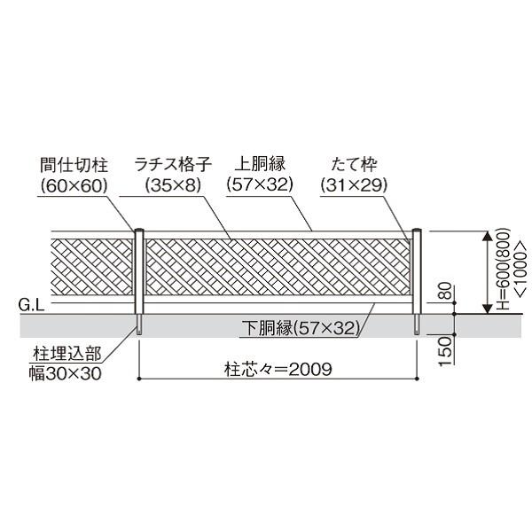 YKKAPガーデンエクステリア フェンス スタンダード 2型本体：T60[幅1975mm×高600mm]【YKK】【YKKフェンス】【アルミフェンス】【境界】【仕切り】【柵】【ガーの画像