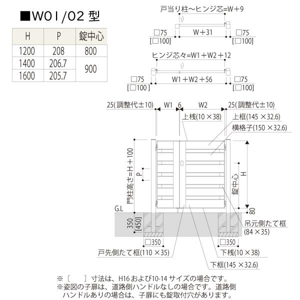 YKKAPガーデンエクステリア 門扉 ルシアス W01型 片開き[門柱セット