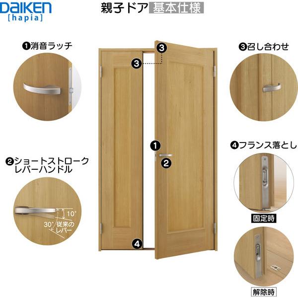 DAIKEN室内ドア hapia(ハピア)リビングドア 開き戸 親子ドア 価格帯146432円〜：4Pデザイン　幅:1195m　高さ:2045mm(Nスタンダード丁番)、2033mm(ピボット丁番)｜hokusei｜04