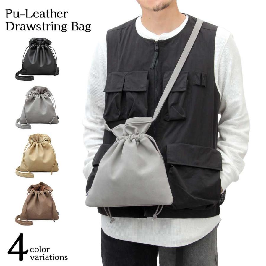 巾着バッグ ショルダーバッグ メンズ 2way 肩掛け 斜めがけ ミニバッグ ミニショルダー 無地 革 ブラック ブラウン グレー ベージュ 618 Men 北摂商店 通販 Yahoo ショッピング