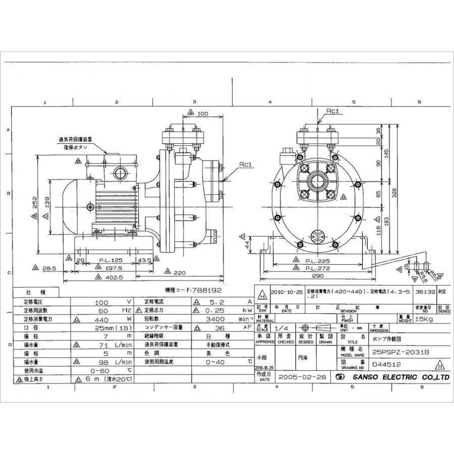三相電機 25PSPZ-2031B 自吸式ヒューガルポンプ(樹脂製海水用 三相電機 25PSPZ-2031B 自吸式ヒューガルポンプ(樹脂製海水用