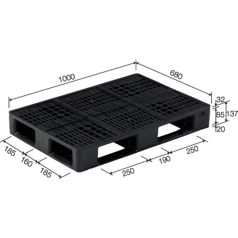 三甲 パレットD4-068100H ブラック 外寸:1000 × 680 137 mm (2 三甲 パレットD4-068100H ブラック 外寸:1000 × 680 137 mm (2