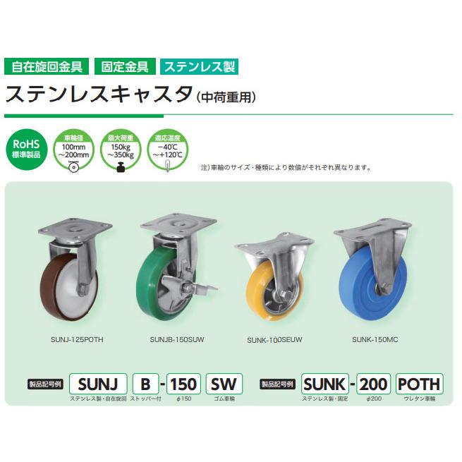 シシク SUNK-200-POTH ステンレスキャスター ウレタン車輪付固定 シシク SUNK-200-POTH ステンレスキャスター ウレタン車輪付固定