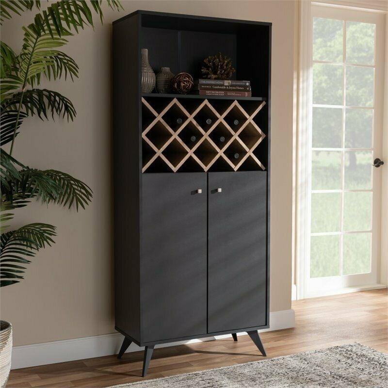 ワインラック Baxton Studio Serafino Wood Wine Cabinet in Dark Grey and Oak｜hokuto0124｜02